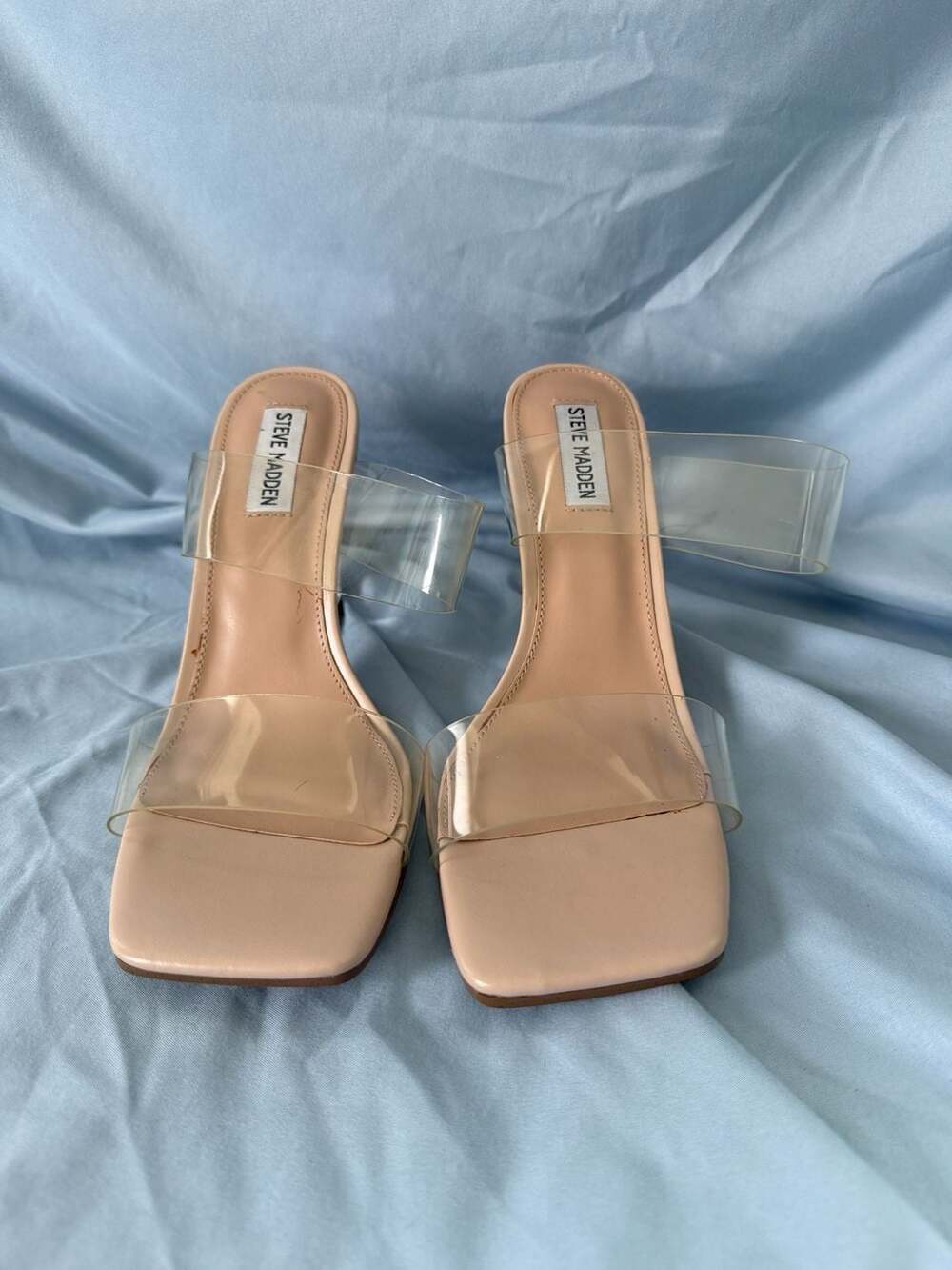 Steve Madden Clear Vinyl Slip-On Heeled Sandals
